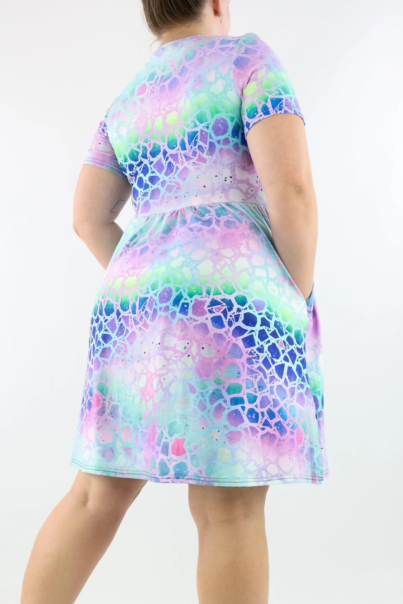 Mythical - Short Sleeve Skater Dress - Knee Length - Side Pockets