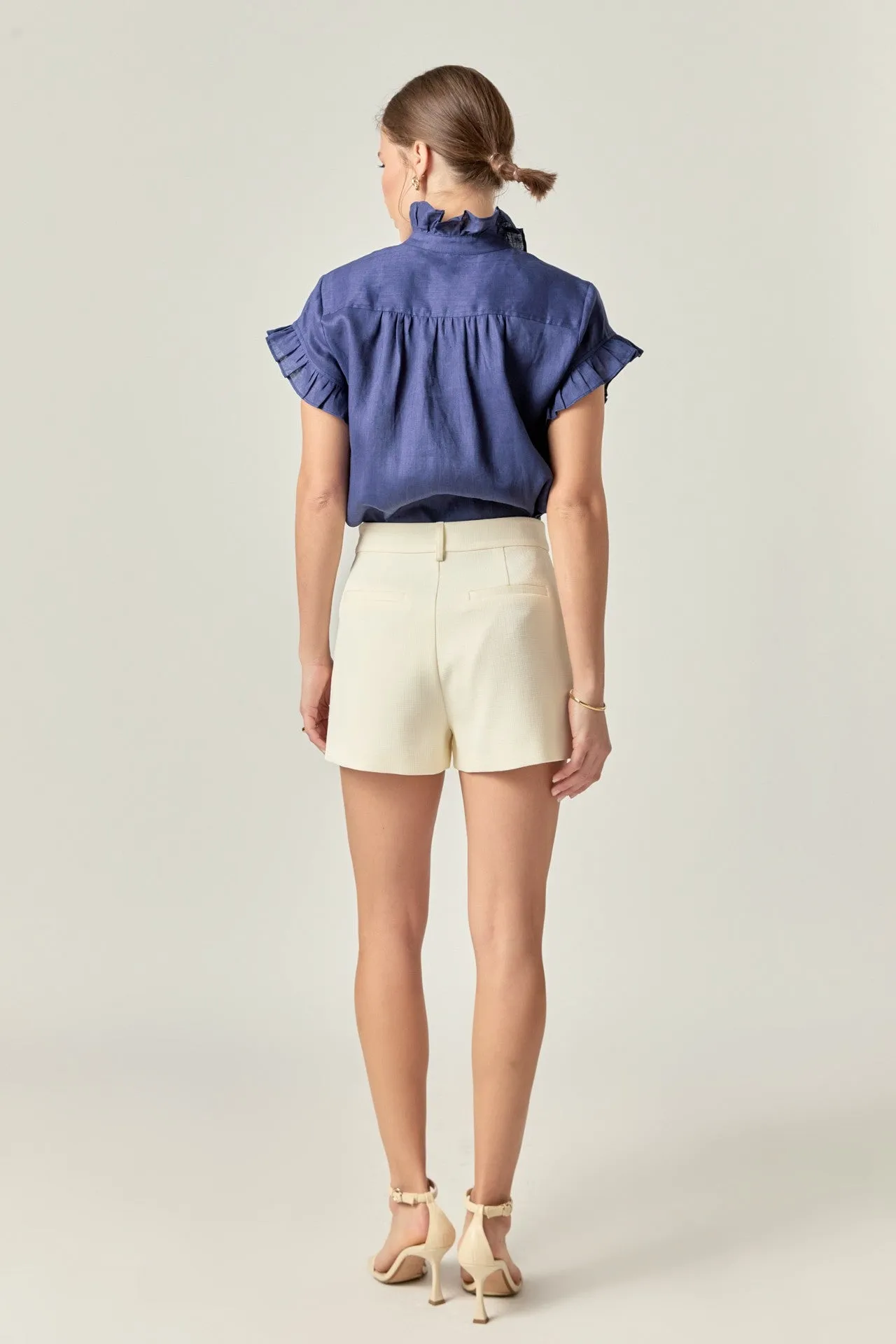 Navy Linen Ruffle Shirt