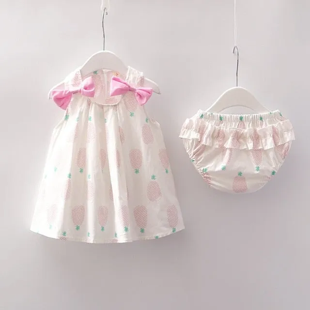 New Newborn Baby Girls Clothes Sleeveless Dress Briefs 2PCS Outfits Set Striped Printed Cute Clothing Sets Summer Sunsuit 0-24M