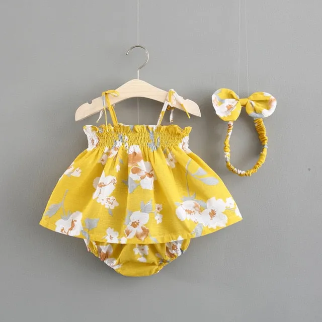 NEW Newborn Baby Girls Clothes Sleeveless Dress Briefs 2PCS Outfits Set Striped Printed Cute Clothing Sets Summer Sunsuit 0-24M