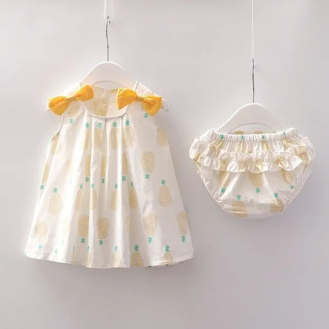 New Newborn Baby Girls Clothes Sleeveless Dress Briefs 2PCS Outfits Set Striped Printed Cute Clothing Sets Summer Sunsuit 0-24M
