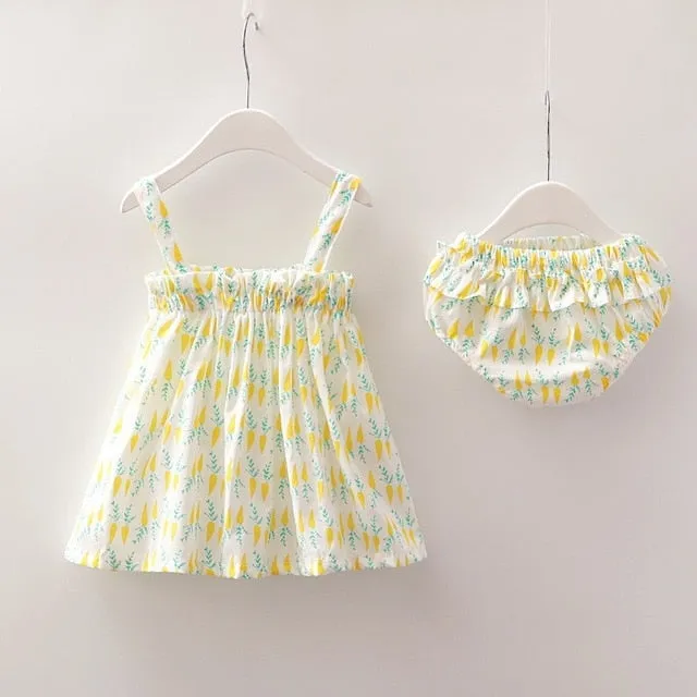 New Newborn Baby Girls Clothes Sleeveless Dress Briefs 2PCS Outfits Set Striped Printed Cute Clothing Sets Summer Sunsuit 0-24M