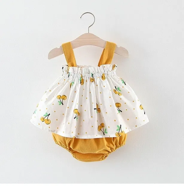 New Newborn Baby Girls Clothes Sleeveless Dress Briefs 2PCS Outfits Set Striped Printed Cute Clothing Sets Summer Sunsuit 0-24M