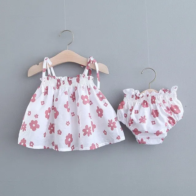 New Newborn Baby Girls Clothes Sleeveless Dress Briefs 2PCS Outfits Set Striped Printed Cute Clothing Sets Summer Sunsuit 0-24M