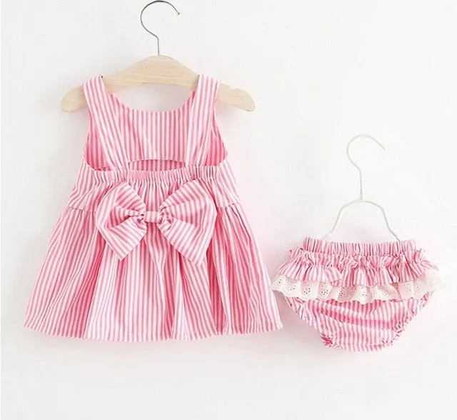 NEW Newborn Baby Girls Clothes Sleeveless Dress Briefs 2PCS Outfits Set Striped Printed Cute Clothing Sets Summer Sunsuit 0-24M
