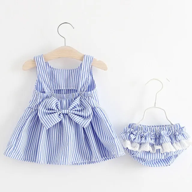 NEW Newborn Baby Girls Clothes Sleeveless Dress Briefs 2PCS Outfits Set Striped Printed Cute Clothing Sets Summer Sunsuit 0-24M