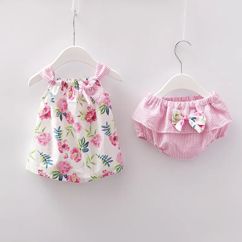 New Newborn Baby Girls Clothes Sleeveless Dress Briefs 2PCS Outfits Set Striped Printed Cute Clothing Sets Summer Sunsuit 0-24M