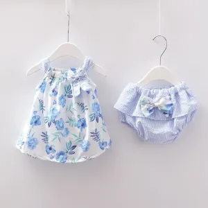 New Newborn Baby Girls Clothes Sleeveless Dress Briefs 2PCS Outfits Set Striped Printed Cute Clothing Sets Summer Sunsuit 0-24M