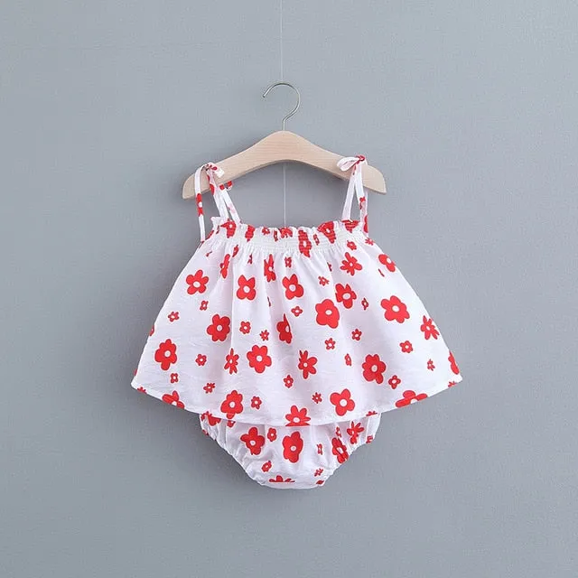 New Newborn Baby Girls Clothes Sleeveless Dress Briefs 2PCS Outfits Set Striped Printed Cute Clothing Sets Summer Sunsuit 0-24M