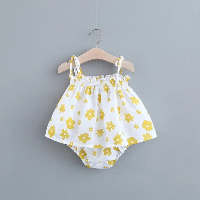 NEW Newborn Baby Girls Clothes Sleeveless Dress Briefs 2PCS Outfits Set Striped Printed Cute Clothing Sets Summer Sunsuit 0-24M