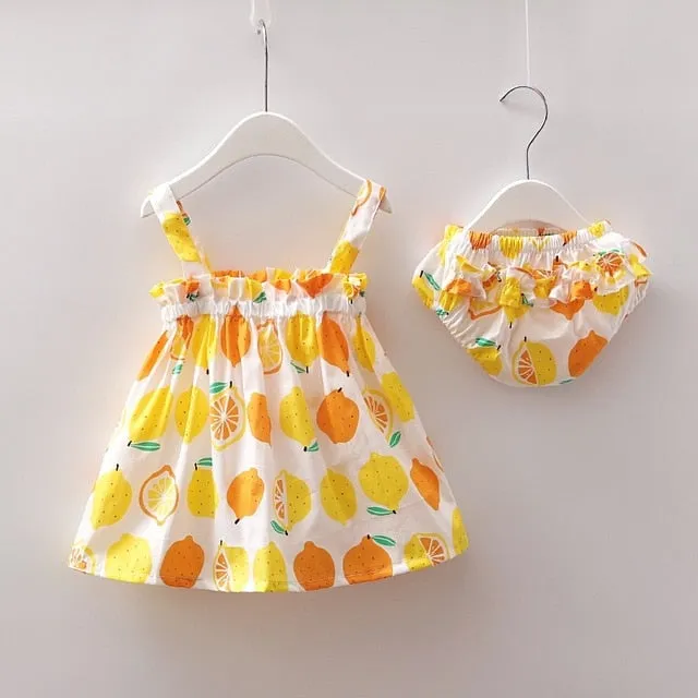 New Newborn Baby Girls Clothes Sleeveless Dress Briefs 2PCS Outfits Set Striped Printed Cute Clothing Sets Summer Sunsuit 0-24M