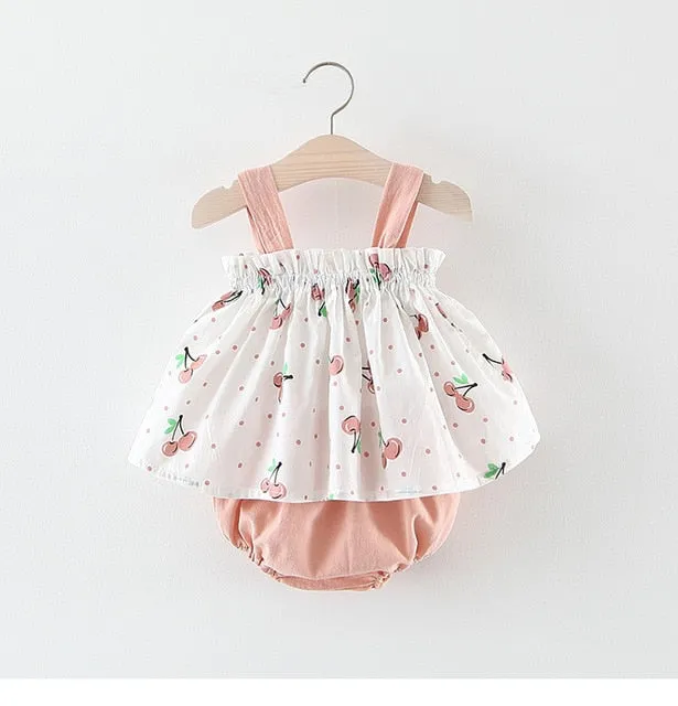New Newborn Baby Girls Clothes Sleeveless Dress Briefs 2PCS Outfits Set Striped Printed Cute Clothing Sets Summer Sunsuit 0-24M