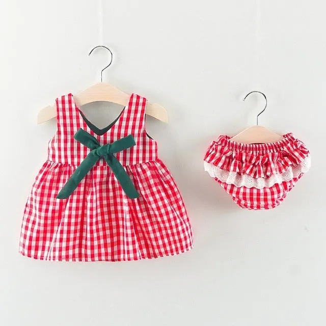 New Newborn Baby Girls Clothes Sleeveless Dress Briefs 2PCS Outfits Set Striped Printed Cute Clothing Sets Summer Sunsuit 0-24M