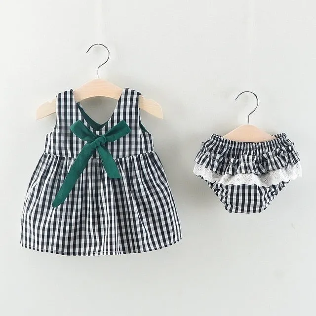 New Newborn Baby Girls Clothes Sleeveless Dress Briefs 2PCS Outfits Set Striped Printed Cute Clothing Sets Summer Sunsuit 0-24M