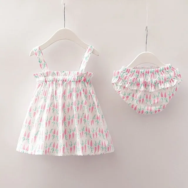 New Newborn Baby Girls Clothes Sleeveless Dress Briefs 2PCS Outfits Set Striped Printed Cute Clothing Sets Summer Sunsuit 0-24M