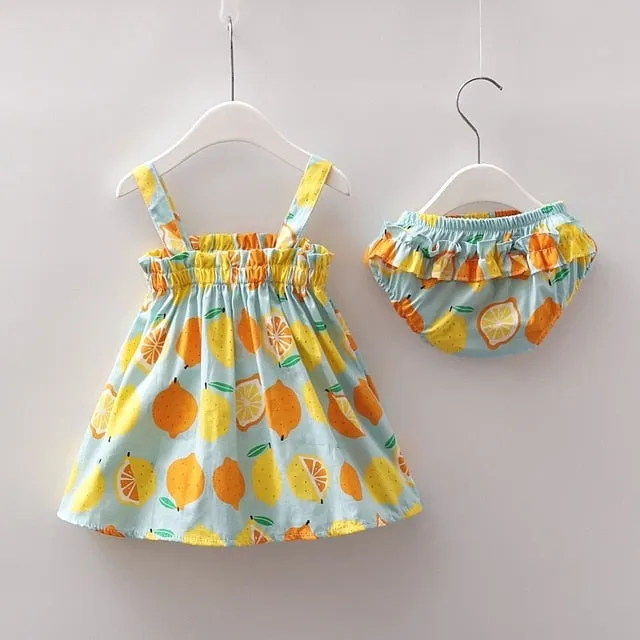 New Newborn Baby Girls Clothes Sleeveless Dress Briefs 2PCS Outfits Set Striped Printed Cute Clothing Sets Summer Sunsuit 0-24M