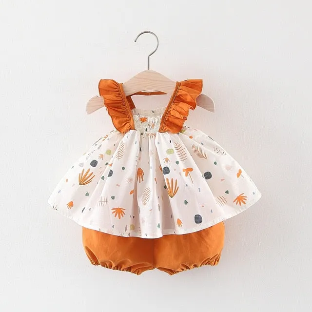 NEW Newborn Baby Girls Clothes Sleeveless Dress Briefs 2PCS Outfits Set Striped Printed Cute Clothing Sets Summer Sunsuit 0-24M