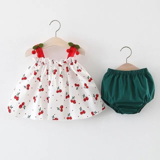 NEW Newborn Baby Girls Clothes Sleeveless Dress Briefs 2PCS Outfits Set Striped Printed Cute Clothing Sets Summer Sunsuit 0-24M
