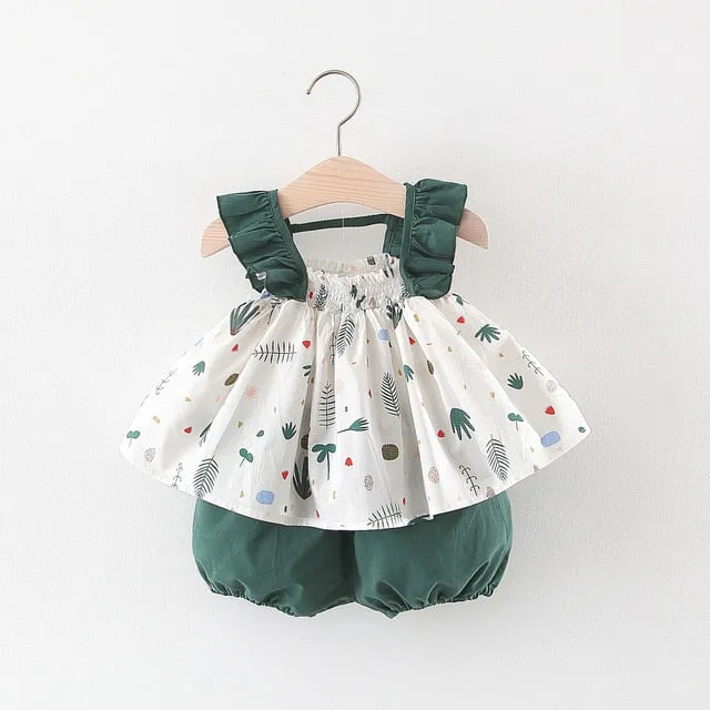 NEW Newborn Baby Girls Clothes Sleeveless Dress Briefs 2PCS Outfits Set Striped Printed Cute Clothing Sets Summer Sunsuit 0-24M