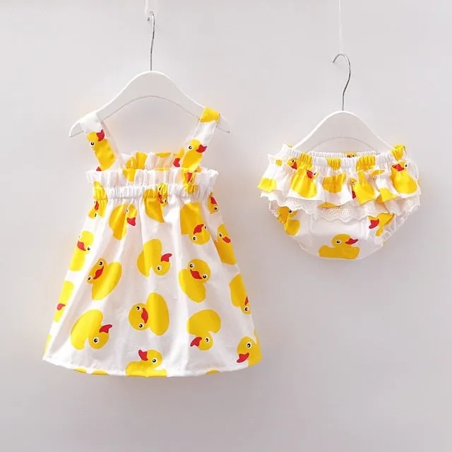 New Newborn Baby Girls Clothes Sleeveless Dress Briefs 2PCS Outfits Set Striped Printed Cute Clothing Sets Summer Sunsuit 0-24M
