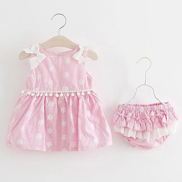 New Newborn Baby Girls Clothes Sleeveless Dress Briefs 2PCS Outfits Set Striped Printed Cute Clothing Sets Summer Sunsuit 0-24M