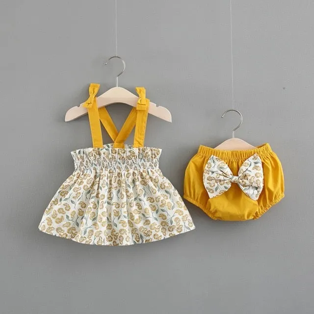 New Newborn Baby Girls Clothes Sleeveless Dress Briefs 2PCS Outfits Set Striped Printed Cute Clothing Sets Summer Sunsuit 0-24M