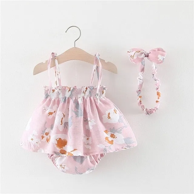 New Newborn Baby Girls Clothes Sleeveless Dress Briefs 2PCS Outfits Set Striped Printed Cute Clothing Sets Summer Sunsuit 0-24M