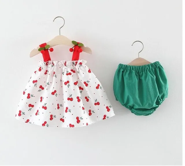 New Newborn Baby Girls Clothes Sleeveless Dress Briefs 2PCS Outfits Set Striped Printed Cute Clothing Sets Summer Sunsuit 0-24M