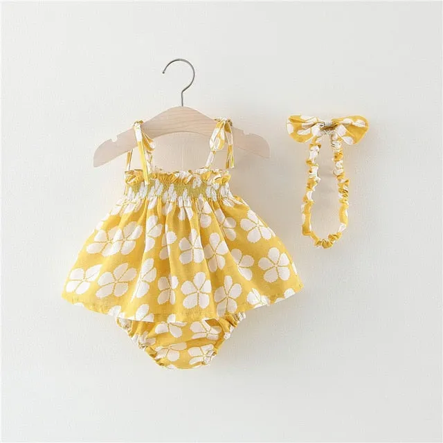 New Newborn Baby Girls Clothes Sleeveless Dress Briefs 2PCS Outfits Set Striped Printed Cute Clothing Sets Summer Sunsuit 0-24M