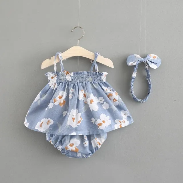 NEW Newborn Baby Girls Clothes Sleeveless Dress Briefs 2PCS Outfits Set Striped Printed Cute Clothing Sets Summer Sunsuit 0-24M