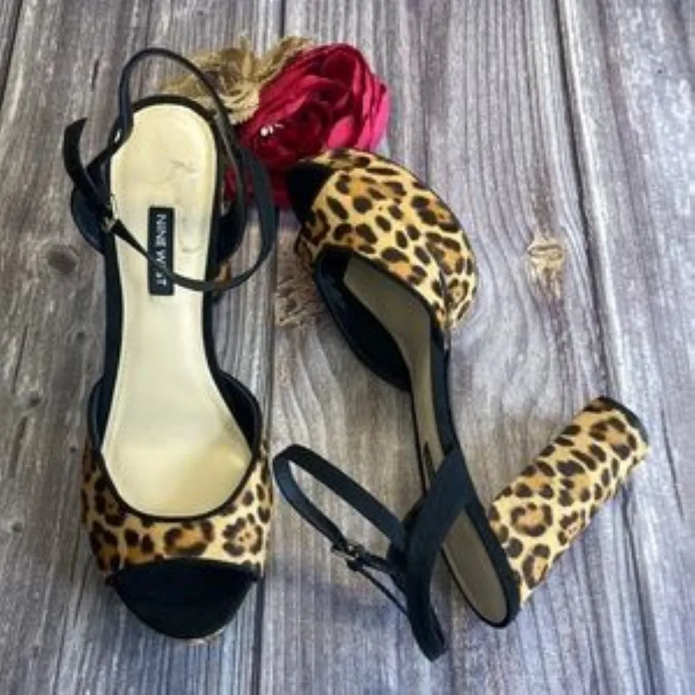 NINE WEST Gail Leopard Print Platform Sandals 9.5M