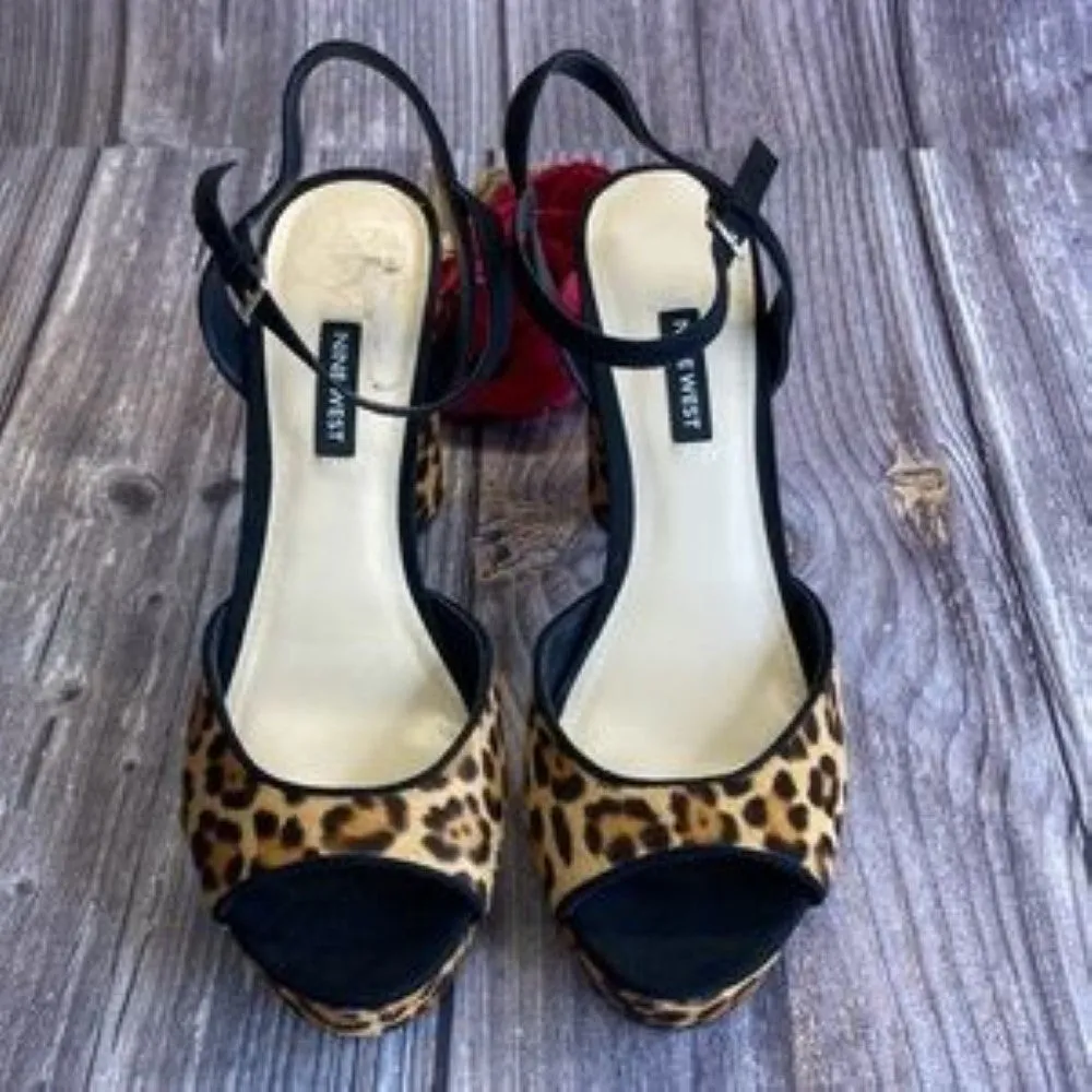 NINE WEST Gail Leopard Print Platform Sandals 9.5M