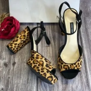 NINE WEST Gail Leopard Print Platform Sandals 9.5M