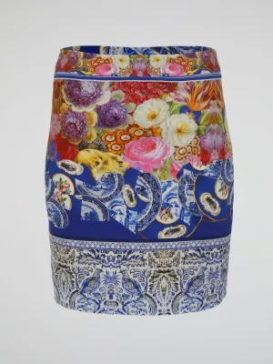 Oriental Print Pencil Skirt