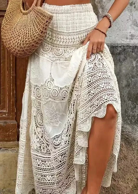 Out Hollow Bohemian A Apricot Skirts Lace Summer Line