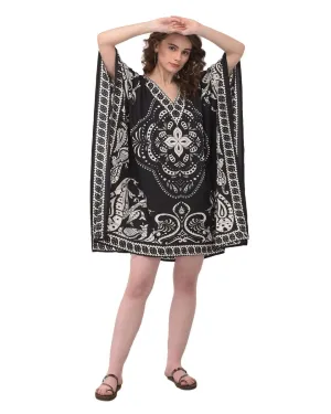 Paisley Print Black And White Women Tunic Top