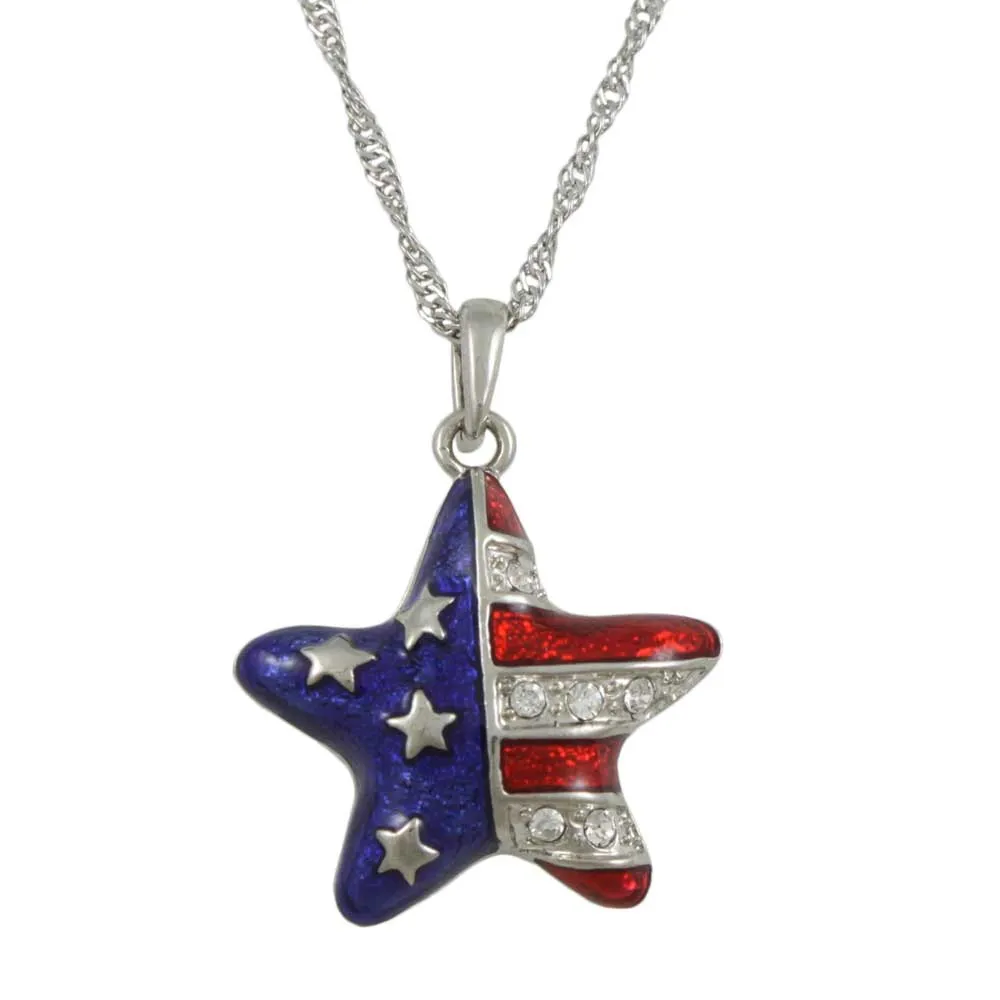 Patriotic Red White Blue Star Pendant with Silver Chain - PT326S