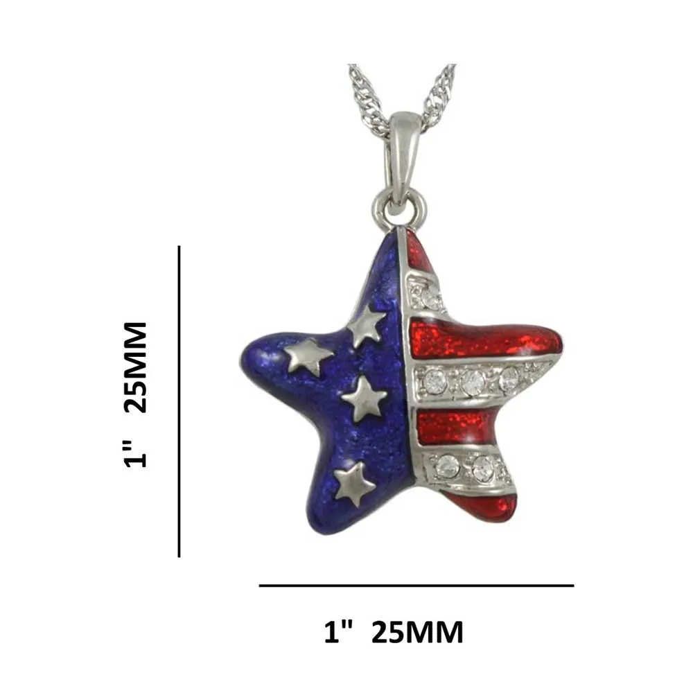 Patriotic Red White Blue Star Pendant with Silver Chain - PT326S