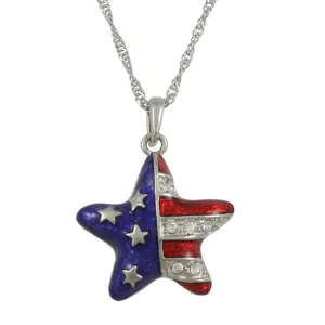 Patriotic Red White Blue Star Pendant with Silver Chain - PT326S