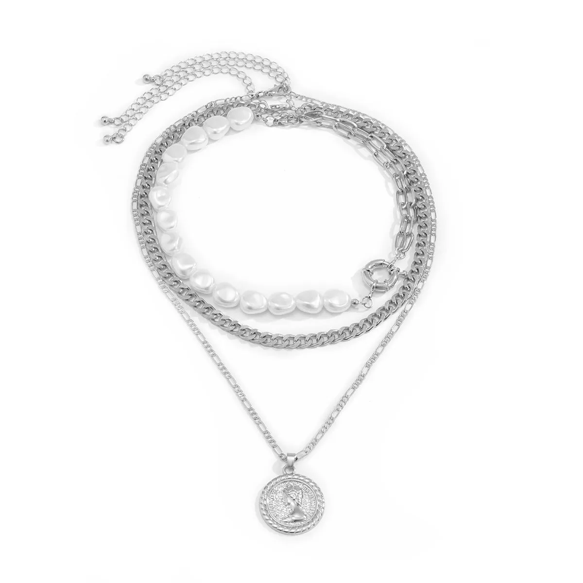 Pearl & Silver-Plated Coin Pendant Necklace Set
