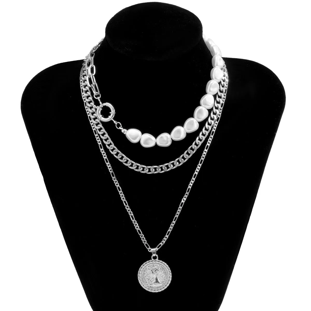 Pearl & Silver-Plated Coin Pendant Necklace Set