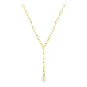 Pearl Drop Paperclip Chain Y-Necklace