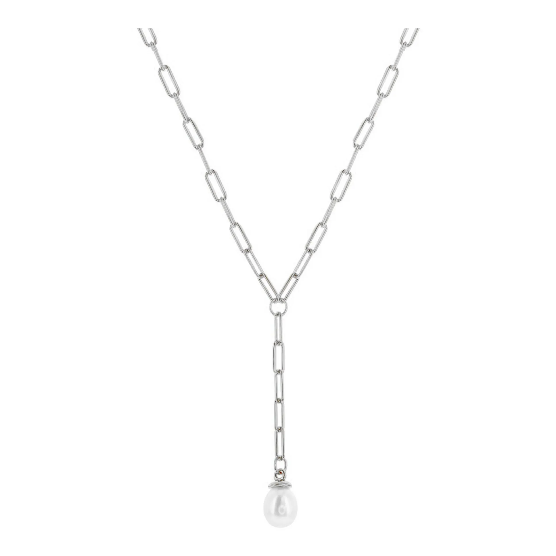 Pearl Drop Paperclip Chain Y-Necklace