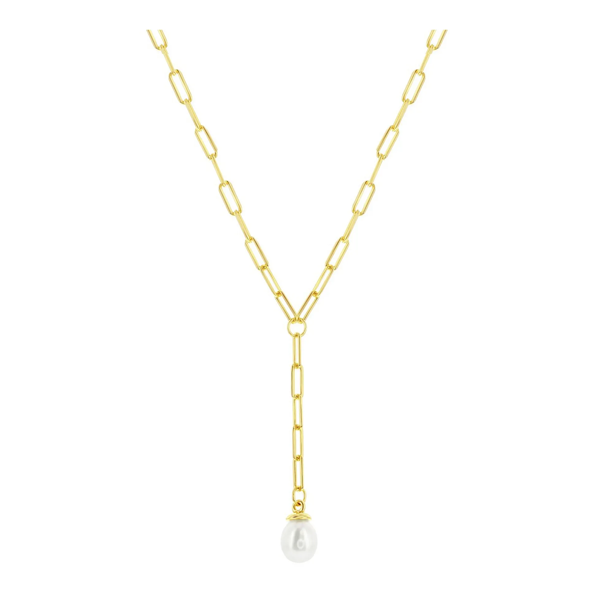 Pearl Drop Paperclip Chain Y-Necklace
