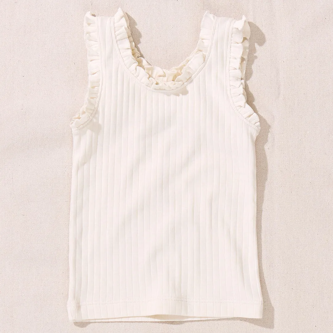 Pink Chicken || Joy Ruffle Rib Tank - Cream