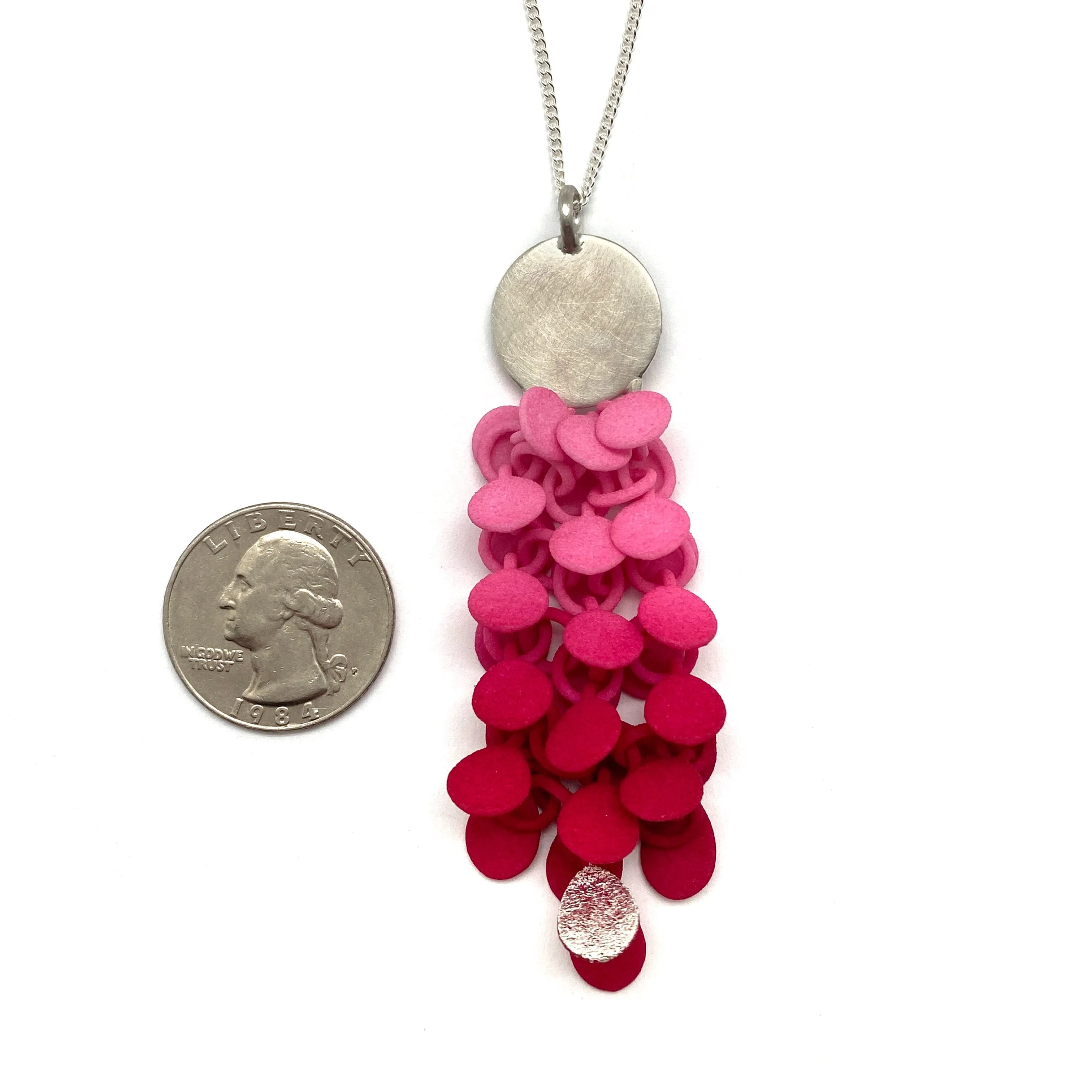 Pink Gradient Leaf and Silver Pendant Necklace
