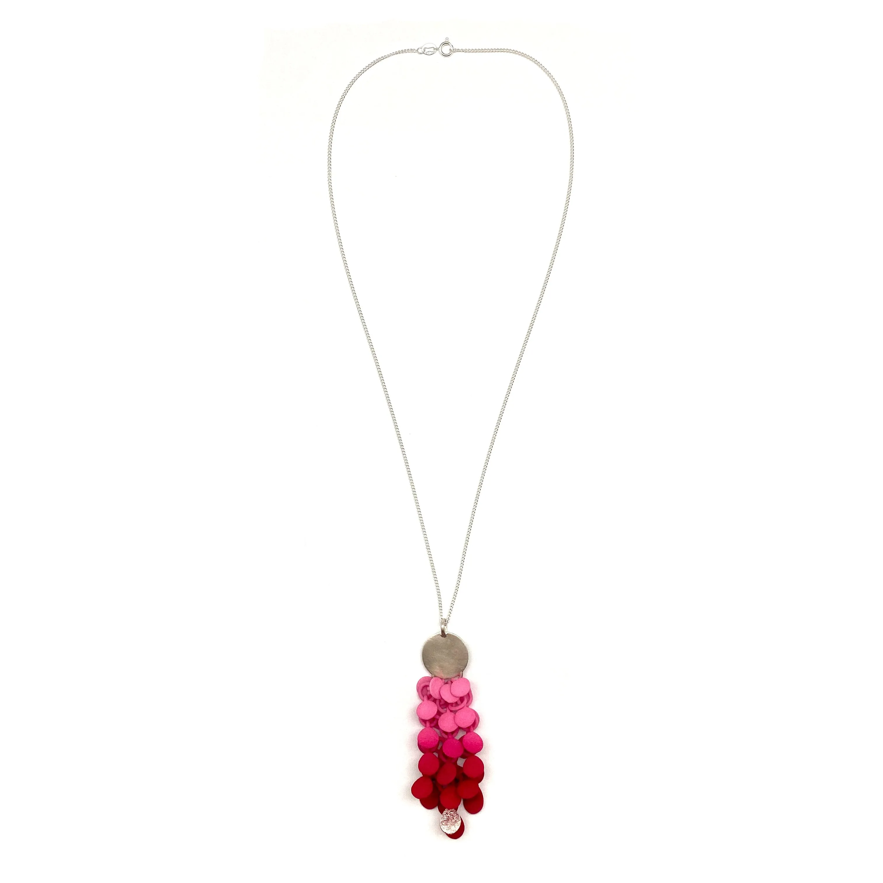 Pink Gradient Leaf and Silver Pendant Necklace