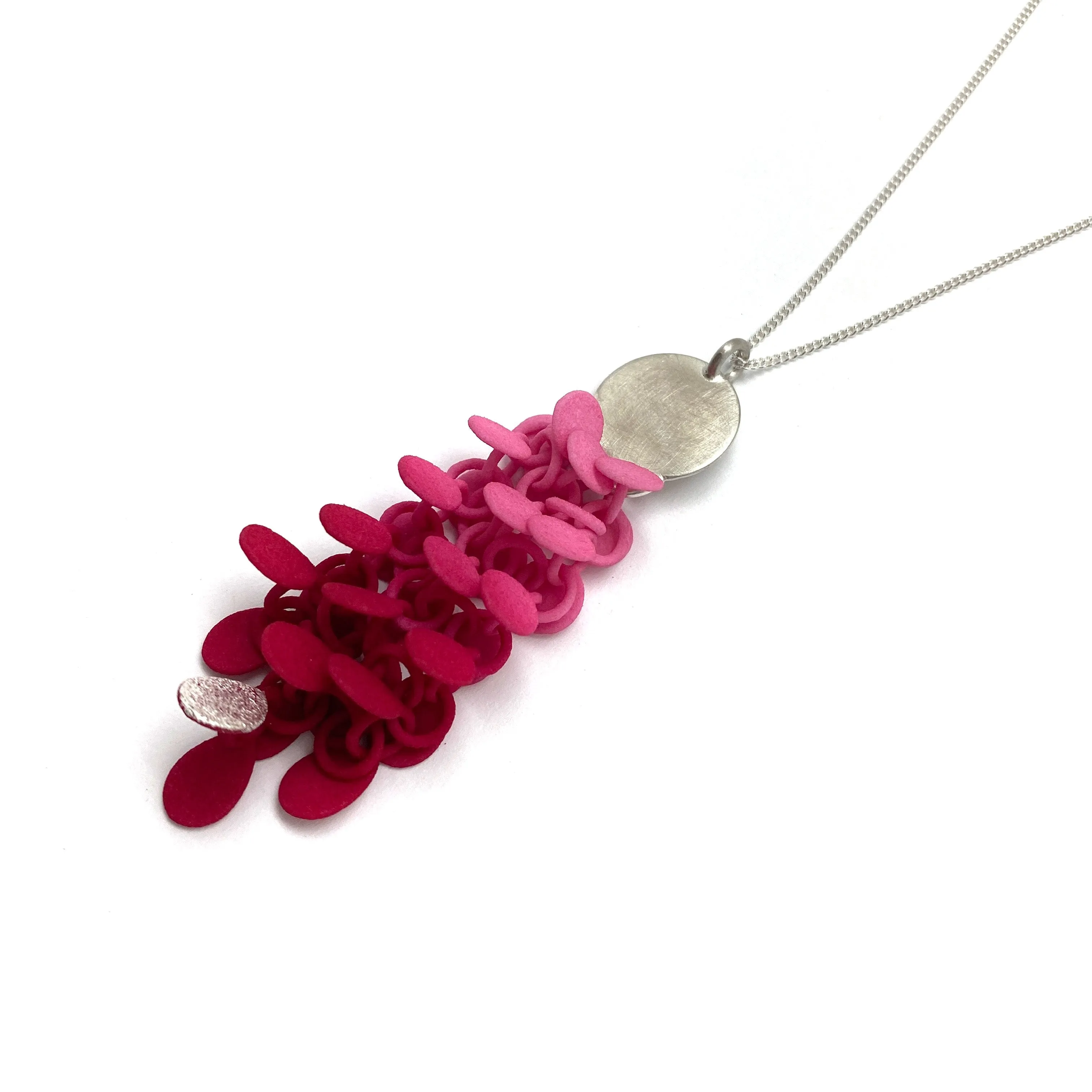 Pink Gradient Leaf and Silver Pendant Necklace