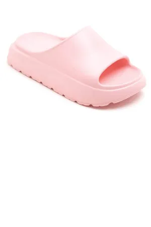 PINK PLATFORM SLIP ON SLIDES SUMMER SANDALS