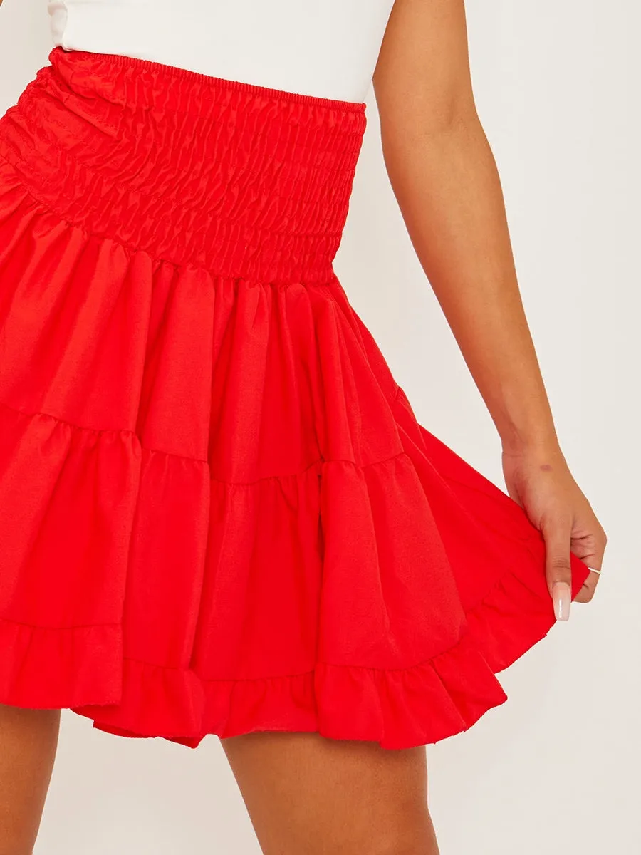 Plain Shirred Waist Boho Skirt